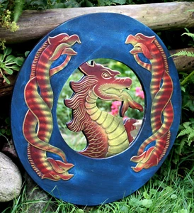 Spiegel Drache Holzspiegel Drachen Wandspiegel Dekospiegel blau Asiadrache Deko - Bild 1 von 7