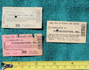3x 1935 Sandy River & Rangeley Lakes Railroad Tickets Phillips to Farmington RR - Picture 1 of 4