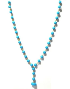 24"inch Necklace Natural Blue Turquoise Round Smooth 8mm Beads Gold Wire - Picture 1 of 5