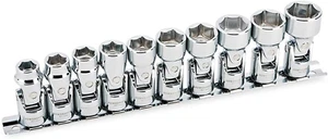 Universal Socket Set, Metric 10 Piece 3/8 Inch Drive 6 Point, Swivel Head, 360 D - Picture 1 of 6