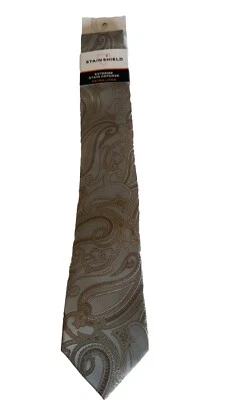 VAN HEUSEN Men's Neck Tie Taupe Paisley Extra Long Stain Shield NEW MSRP: $50. - Image 1 of 4