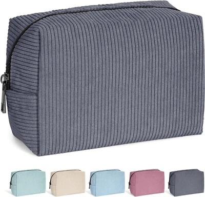 Bolsa de cosméticos de viaje para mujer - Elegante bolsa de maquillaje de pana con cremallera metálica Foto 1 de 4