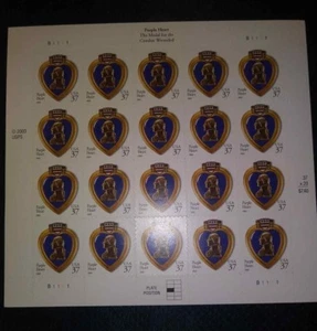 Purple Heart, collector postage stamps, 37 cent full sheet of 20 - Picture 1 of 4