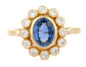 0.60ct Natural Round Diamond 14K Yellow Gold Sapphire Anniversary Wedding Ring - Picture 1 of 4
