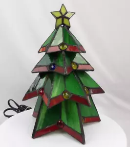 Elements Stained 9” Glass Light up Christmas Tree Tabletop Electric Lamp Night - Picture 1 of 11