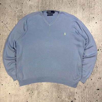Men's Ralph Lauren Knit V- Neck Jumper Light Blue Knitwear Large - Image 1 of 4