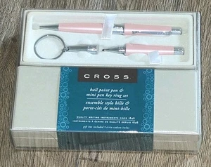 VINTAGE CROSS BEVERLY PEARLESCENT PINK BALLPOINT PEN & MINI KEY RING SET NEW - Picture 1 of 10