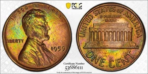 RAINBOW TONED 1959-P MS65BN PCGS MEMORIAL CENT - Picture 1 of 3