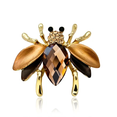 Brown Retro Crystal Bee Brooch - Rhinestone Gold Insect Pin Jewelry Summer Gift - Image 1 of 4