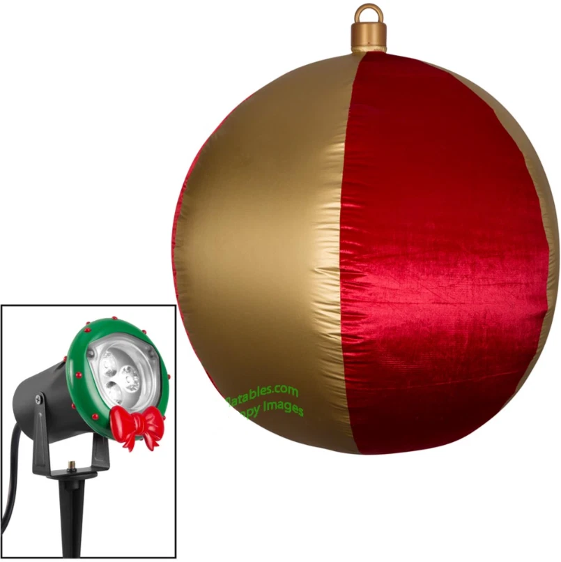 4.5' Inflatable LED Mixed Media METALLIC Hanging Velvet Red & Gold Ornament Yard - Image 1 of 1