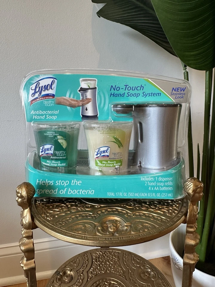Lysol No-Touch Hand Soap System w/2 Refills Cucumber Aloe NIP Stainless Look - Image 1 of 4