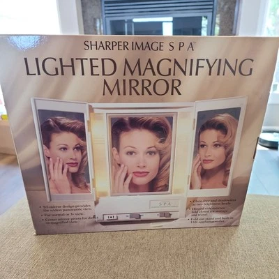 Vintage Sharper Image Lighted Magnifying Vanity Mirror w/ Bifold. New old stock. - Image 1 of 4