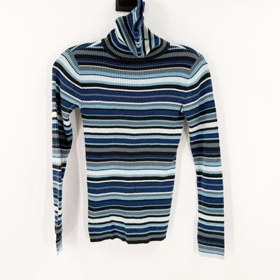 New York & Company Y2K Striped Slim Fit Turtleneck Sweater Size XS FLAW - Image 1 of 4