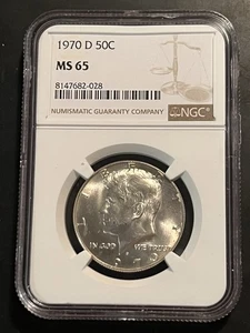 1970 D NGC MS65 Silver Kennedy Half Dollar JFK Coin Signature White Label 50c - Picture 1 of 6