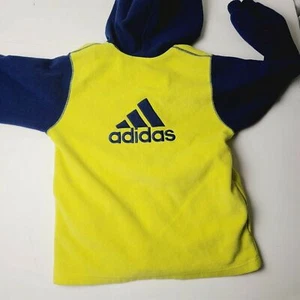 Vintage Adidas 90s Fleece Hooded Jacket Boys Size Large Full Zip Yellow Blue - Picture 1 of 6