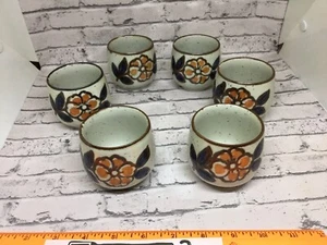 Vintage OMC Otagiri Stoneware Saki - Tea - Juice Cups JAPAN Set of 6, floral - Picture 1 of 6
