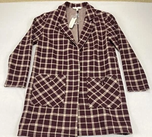 NWT Anthropologie Harlyn Bordo Wine Plaid 3/4 Sleeve Jacket/ Coat Women’s XS - Picture 1 of 6