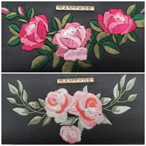 RAMPAGE Black Embroidered Floral Zip Around Wallet Cards Bills Coins Fits Phone - Picture 1 of 7