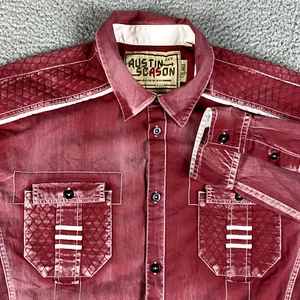 Austin Season Shirt Mens XL Red Western Chambray Casual Preppy Cowboy Rodeo - Picture 1 of 8