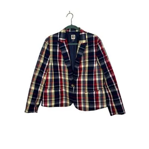 Anne Klein Navy Plaid Blazer, Size L - Picture 1 of 5