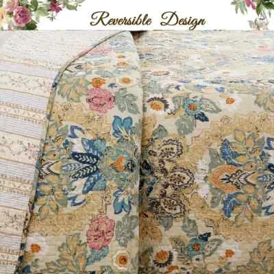 NEW! ~ COZY CHIC COTTAGE BLUE GREEN LEAF SEAFOAM BOHEMIAN SOFT BOHO QUILT SET - Image 1 of 4