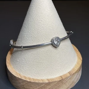 Brighton Shimmer Crystal Heart Shaped Bangle Silvertone Silver Tone Bracelet - Picture 1 of 5