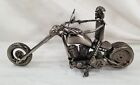 Large Metal Art Motorcycle Chopper with Rider Nuts Bolts Sculpture Art Figurine