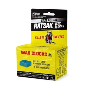 Ratsak 80g Fast Action Wax Blocks .Fast-acting - Kills rats and mice in one feed - Picture 1 of 2