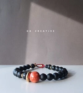 Neu Herren Schwarz Onyx mit Tibetisch Bernstein Handgewebt Edelstahl Armband - Bild 1 von 5