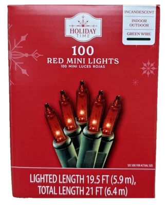 Holiday Time Christmas Lights Red 100 Mini Lights  Outdoor & Indoor Top Quality - Image 1 of 3