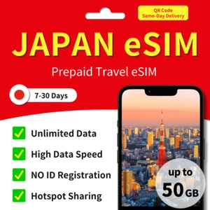 [eSIM] JAPONIA eSIM SIM 50GB + Nieograniczona / 7-30 dni 5G 4G ✨Dostawa tego samego dnia✨ - Zdjęcie 1 z 7