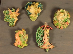 Set of 5 Antique Vintage Celluloid Art Nouveau Style Maiden Brooch West Germany - Picture 1 of 15