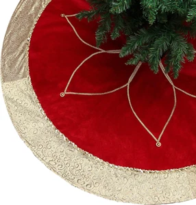 Christmas Tree Skirt for Tree Decorations, 48 Inch Fabric Luxury Red Gold Large - Picture 1 of 12
