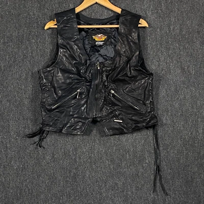 Harley Davidson Leather Vest Womens XL Biker Black Lace Up Zip Motorcycle - Image 1 of 4