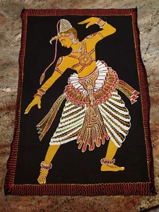 Kandyan Dancer Wax Batik Sri Lanka Wall Art Fabric Panel South Asia 24x35 - Picture 1 of 11