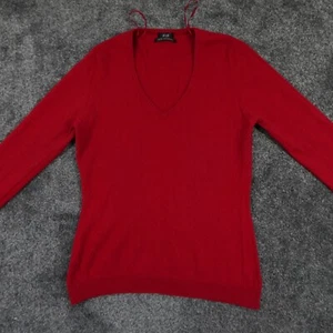 F&F Jumper Womens Medium Red 100% Cashmere Knitted V Neck Soft - Picture 1 of 15