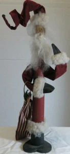PENCIL SANTA WOOD AND FABRIC PRIMITIVE/FOLKART 15" - Picture 1 of 4