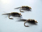 3 x GOLD HEAD BLACK & PEACOCK NYMPH TROUT FLIES Sizes 10,12,14,16 Available