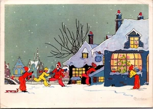 Playing Children In The SnowHappy New Year Vintage Postcard BP25 - Picture 1 of 2