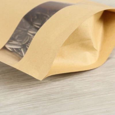 Bolsas de papel Kraft de pie bolsa de comida resellable regalo con ventana transparente Foto 1 de 4