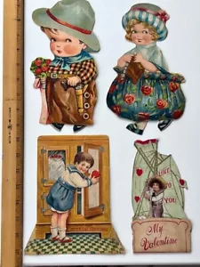 LOTE ANTIGUO DE COLECCIÓN 2 DE 4 TARJETAS DE FELICITACIÓN DE SAN VALENTÍN TROQUELADAS MECÁNICAS DE PRINCIPIOS DE 1900 - Imagen 1 de 6