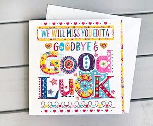 Personalised Farewell Good Luck Card Handmade by Vicky Jones – 15cm Square - Picture 1 of 9