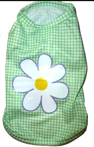 Green gingham check daisy dog shirt dress size small 14" chest (A27) - Picture 1 of 2