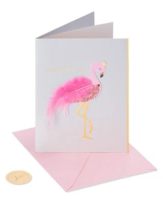 Papyrus Flamingo Happy Birthday Greeting Card With Glitter And Feathers