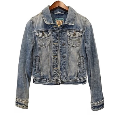 Chaqueta de Camionero Denim Para Mujer Abercrombie & Fitch De Colección Talla M Envejecida Y2K Recortada Foto 1 de 4
