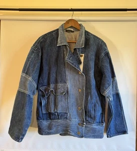 Vintage Krazy Krinkle Denim Jean Jacket Size Large Distressed 80s 90s *flaw - Picture 1 of 10