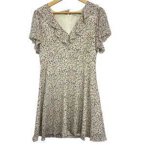 Madewell 6 White 100% Silk Ruffle V Neck Lined Floral Babydoll Fairy Mini Dress - Picture 1 of 9