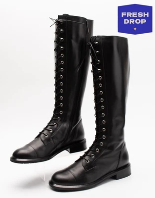 PVP €500 EMPORIO ARMANI Botas hasta la rodilla de cuero US10 UK8 EU41 negras hechas en Italia Foto 1 de 4