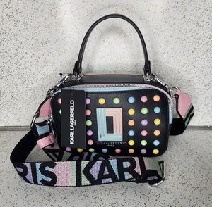 Karl Lagerfeld Paris Simone Candy Studded Leather Crossbody Camera Black Bag NWT - Picture 1 of 12