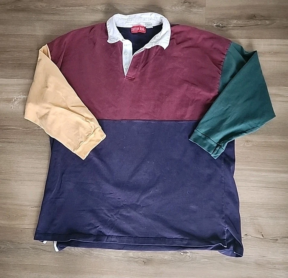 Camisa de rugby vintage de algodón de los 80 4XL colorida en bloques de colores  Foto 1 de 4